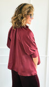 Champagne Whisper Satin Top - Burgundy-110 short Sleeve Top-GLAM-Coastal Bloom Boutique, find the trendiest versions of the popular styles and looks Located in Indialantic, FL