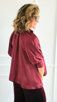 Champagne Whisper Satin Top - Burgundy-110 short Sleeve Top-GLAM-Coastal Bloom Boutique, find the trendiest versions of the popular styles and looks Located in Indialantic, FL