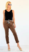 Leopard Charm Italian Pants- Brown-180 Joggers-Italianissimo-Coastal Bloom Boutique, find the trendiest versions of the popular styles and looks Located in Indialantic, FL