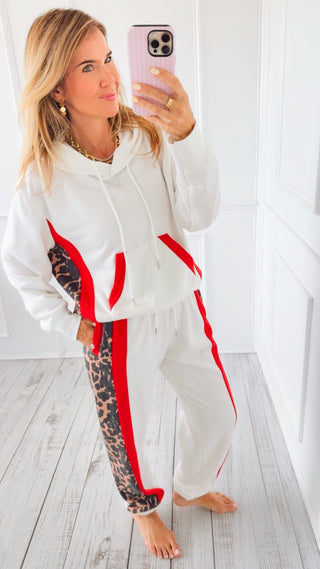 Wild Side Stripe Lounge Set - Off White/ Leopard