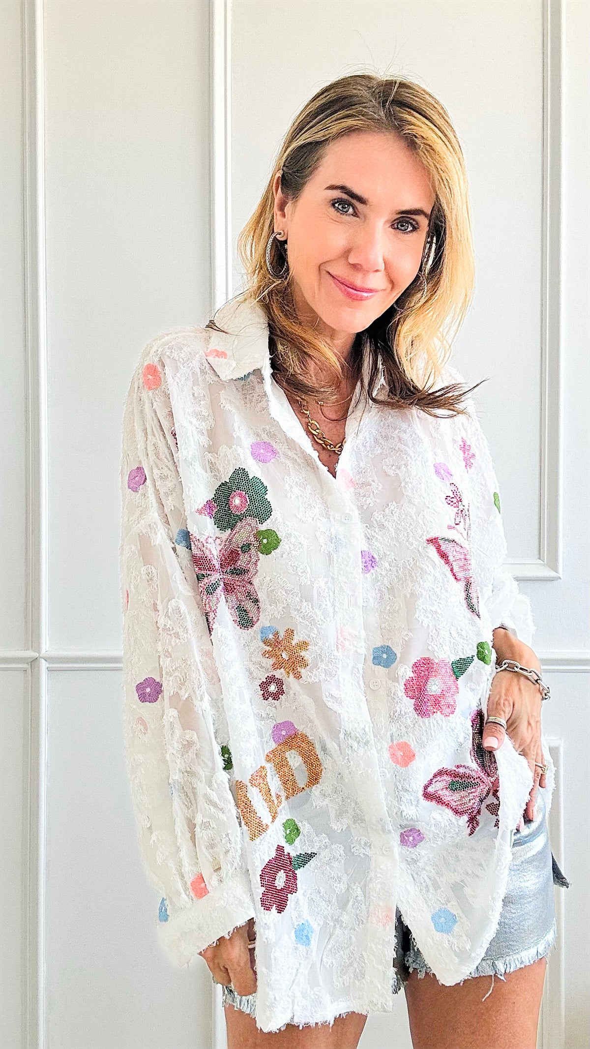 Butterfly Garden Embroidered Blouse-130 Long Sleeve Tops-Chasing Bandits-Coastal Bloom Boutique, find the trendiest versions of the popular styles and looks Located in Indialantic, FL