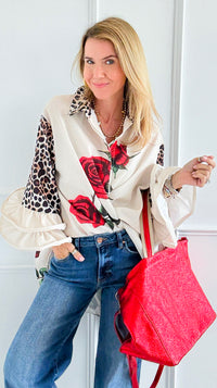 Wild Roses Ruffle Bell Sleeve Italian Blouse-130 Long sleeve top-Italianissimo-Coastal Bloom Boutique, find the trendiest versions of the popular styles and looks Located in Indialantic, FL