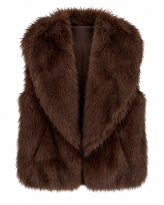 Plush Fur Cropped Vest - Coffee