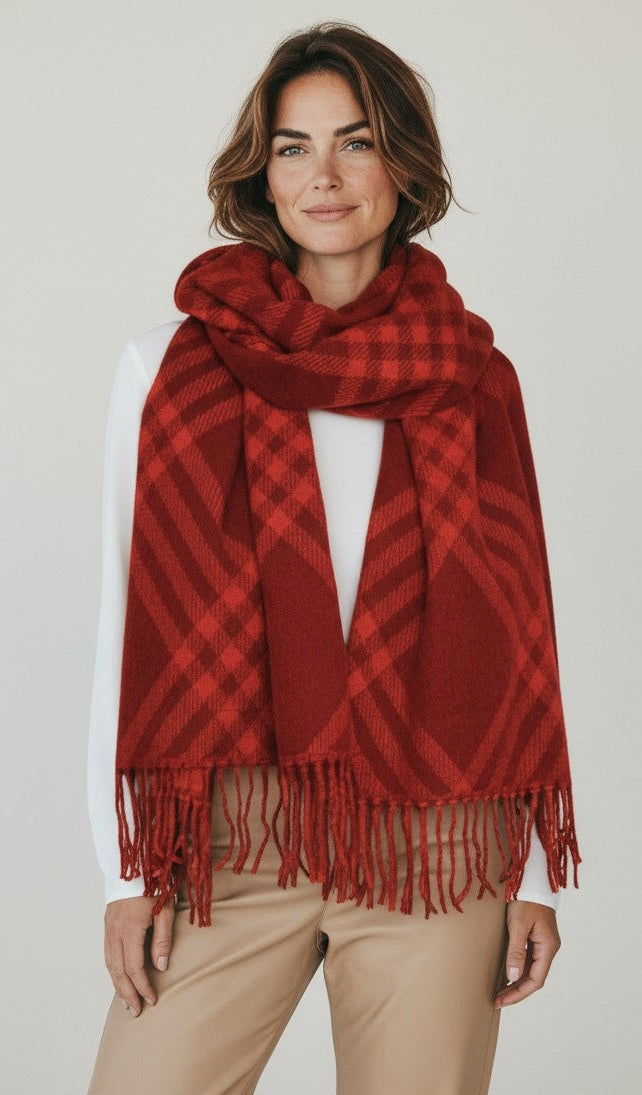 Heritage Check Fringed Wrap-260 Other Accessories-NYW-Coastal Bloom Boutique, find the trendiest versions of the popular styles and looks Located in Indialantic, FL