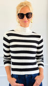 Long Sleeve Ribbed Stripe Sweater - Ivory/Black-140 Sweaters-Active Basic-Coastal Bloom Boutique, find the trendiest versions of the popular styles and looks Located in Indialantic, FL