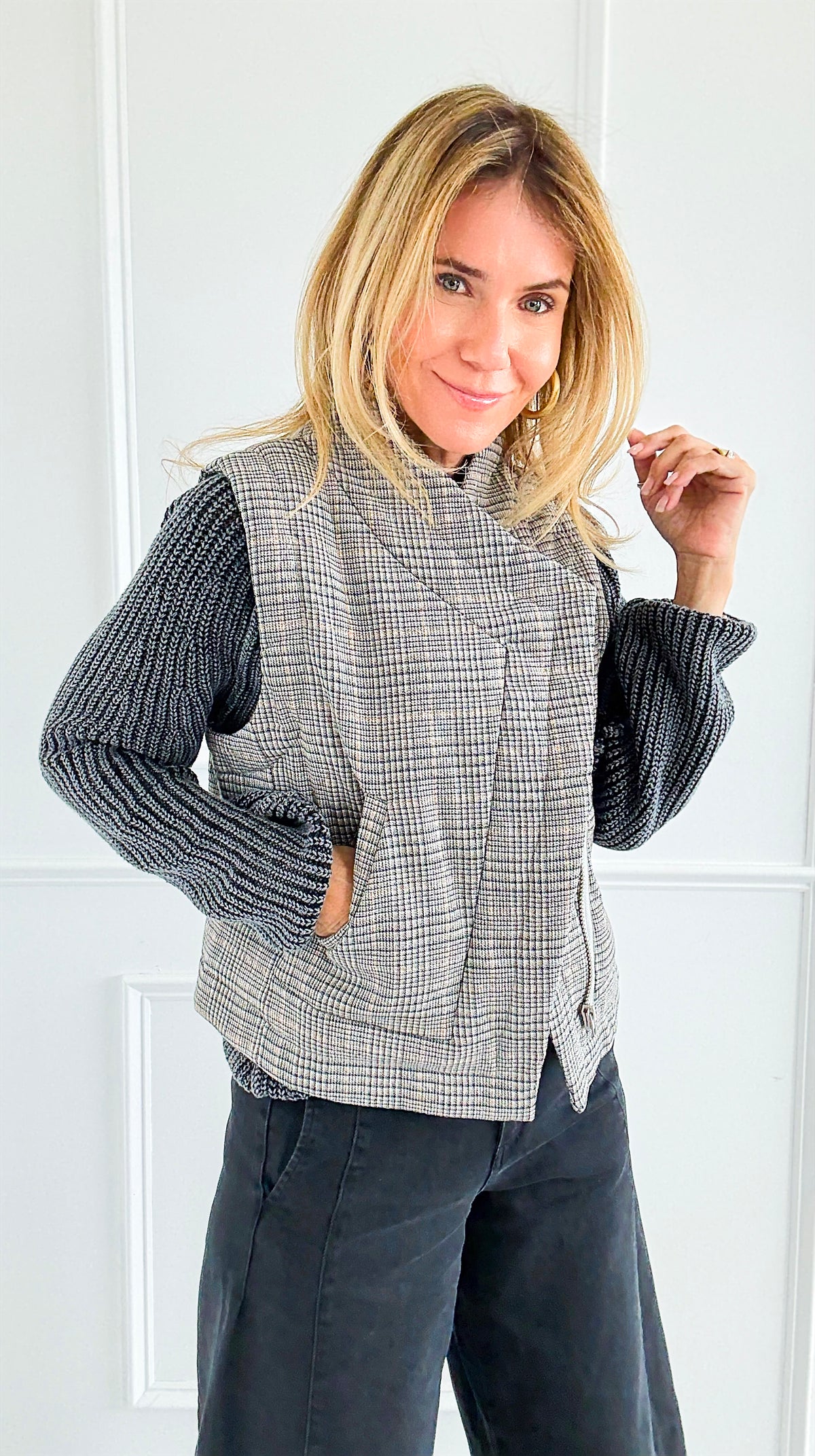 Checked In Quilted Vest-160 Jackets-mystree-Coastal Bloom Boutique, find the trendiest versions of the popular styles and looks Located in Indialantic, FL