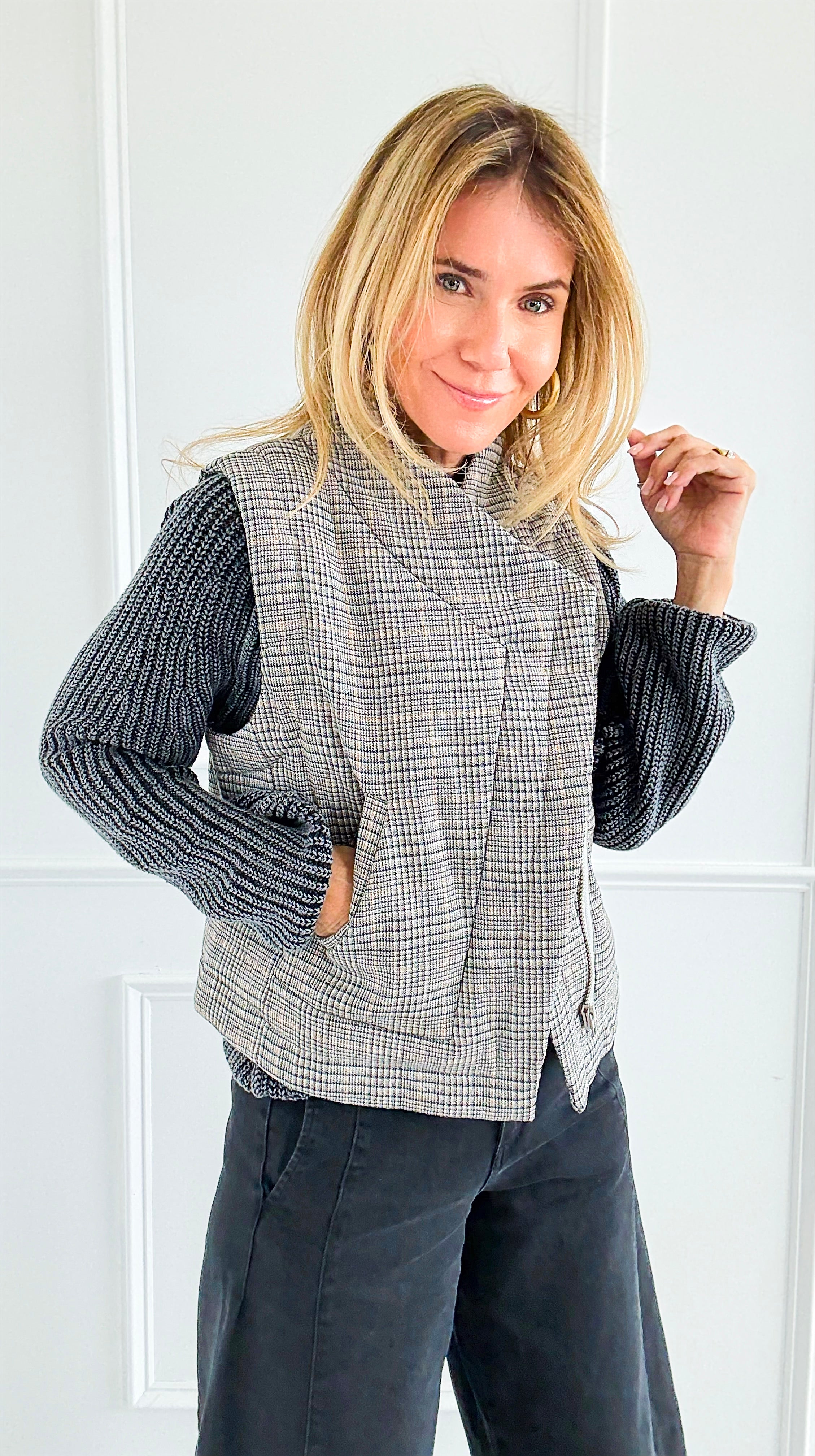 Checked In Quilted Vest-160 Jackets-mystree-Coastal Bloom Boutique, find the trendiest versions of the popular styles and looks Located in Indialantic, FL