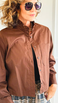 Charmed Elegance Italian Button Down Blouse- Brown-110 Long Sleeve Tops-TATTOO Z-Coastal Bloom Boutique, find the trendiest versions of the popular styles and looks Located in Indialantic, FL