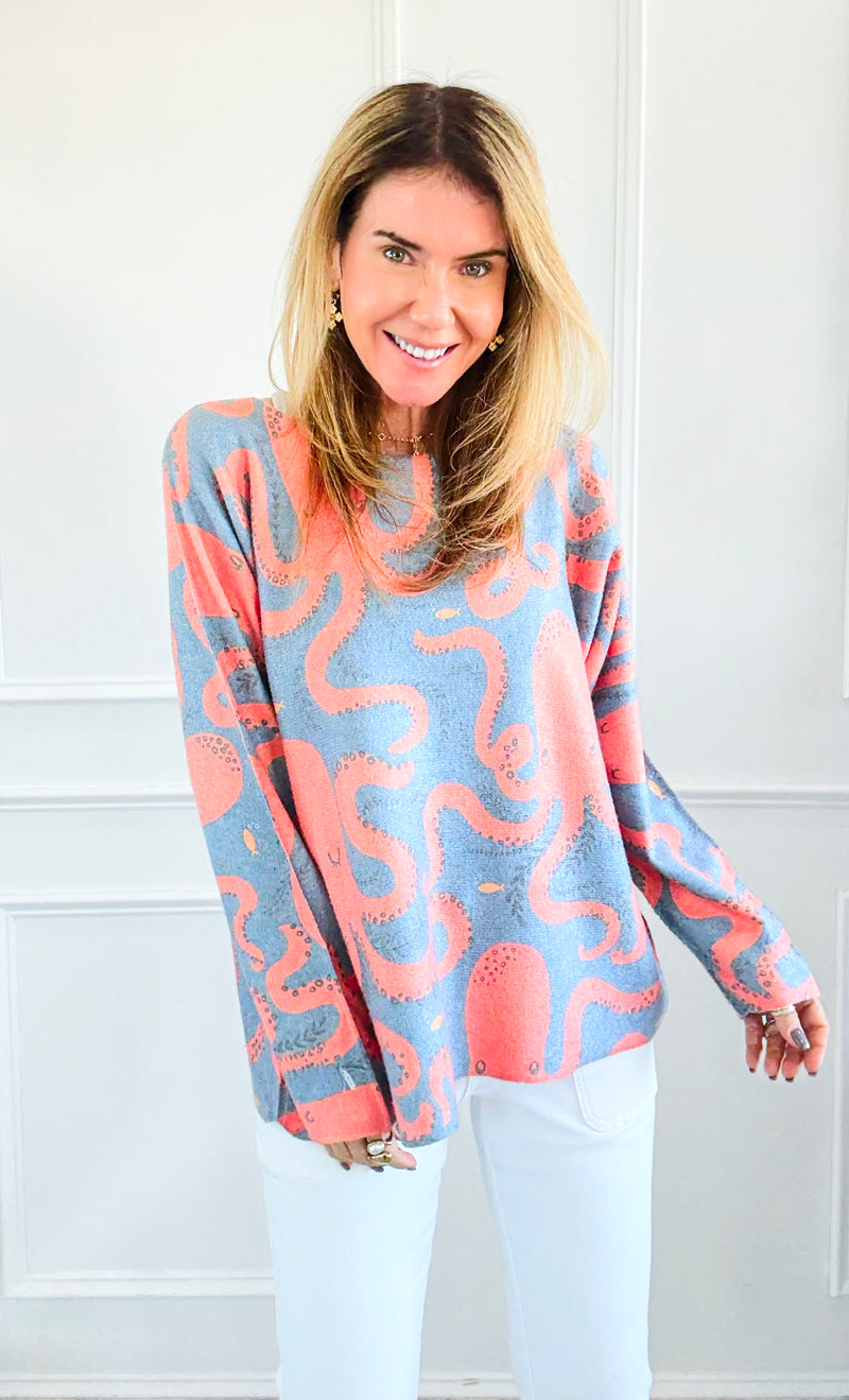 Ocean Whimsy Italian Milano Sweater-140 Sweaters-SORPRESA-Coastal Bloom Boutique, find the trendiest versions of the popular styles and looks Located in Indialantic, FL