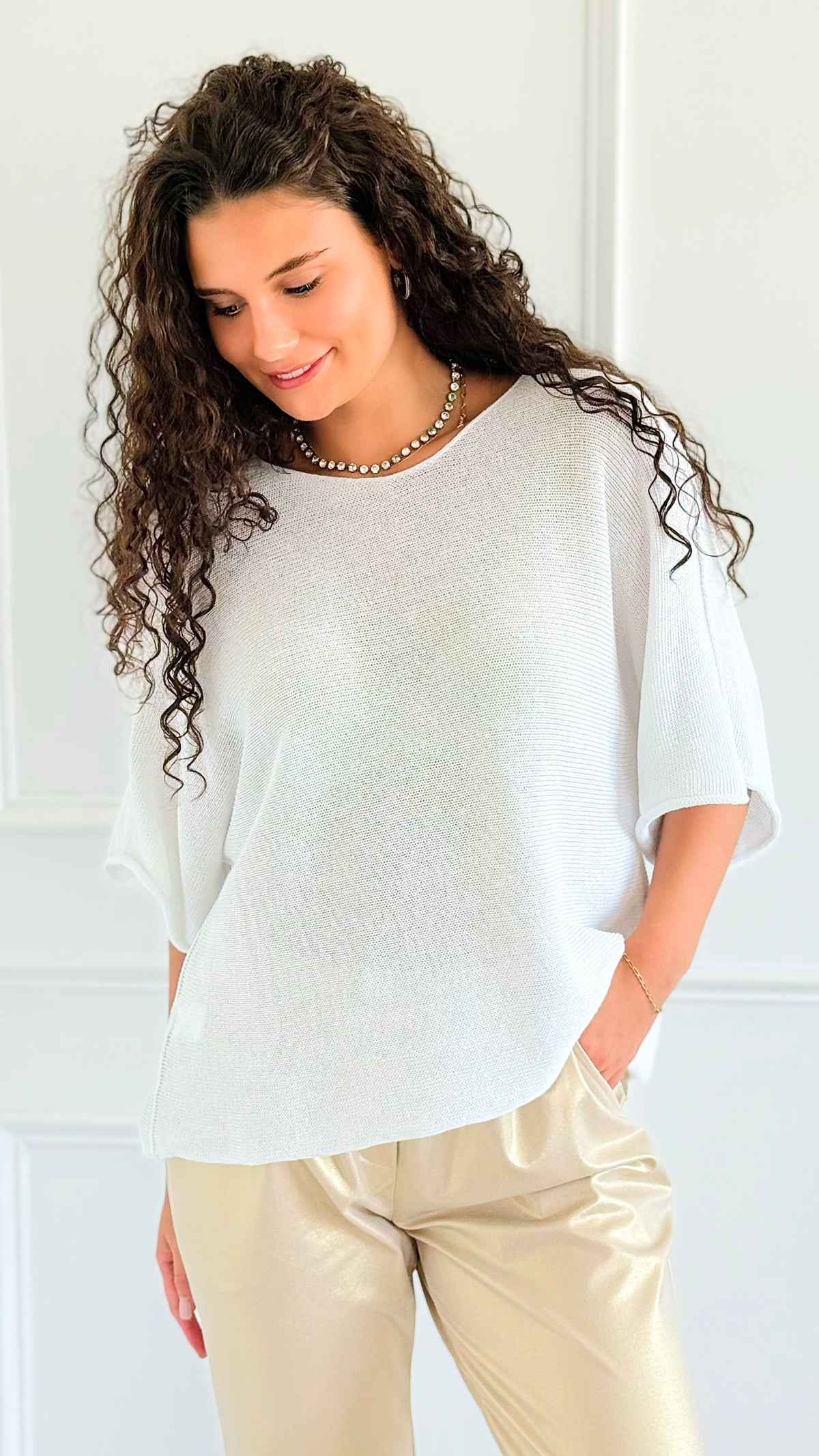 Amalfi Coast Italian Knit Pullover - White-140 Sweaters-Italianissimo-Coastal Bloom Boutique, find the trendiest versions of the popular styles and looks Located in Indialantic, FL