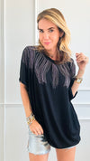 Waves Embellished Teeshirt Top-110 Short Sleeve Tops-Wona Trading-Coastal Bloom Boutique, find the trendiest versions of the popular styles and looks Located in Indialantic, FL
