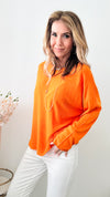 Long Sleeve Italian Knit Pullover - Orange-140 Sweaters-Italianissimo-Coastal Bloom Boutique, find the trendiest versions of the popular styles and looks Located in Indialantic, FL