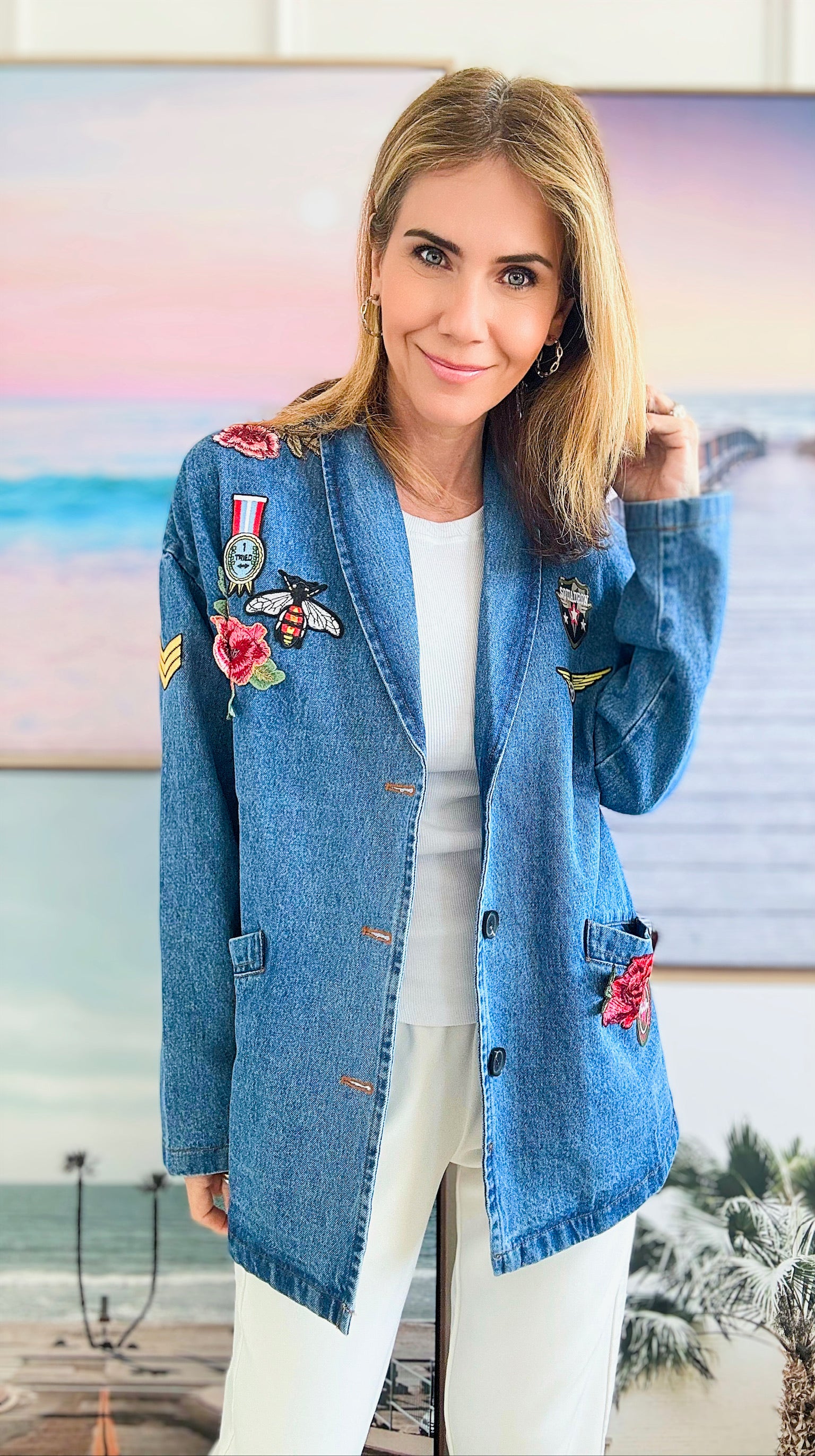 CB Custom Patched Up Denim Blazer-160 Jackets-Holly / Rousseau-Coastal Bloom Boutique, find the trendiest versions of the popular styles and looks Located in Indialantic, FL