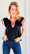 Colorblock Charm Knit Blouse - Black-110 Short Sleeve Tops-entro-Coastal Bloom Boutique, find the trendiest versions of the popular styles and looks Located in Indialantic, FL