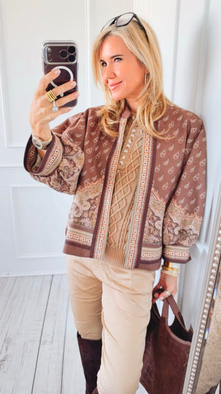 Paisley Border Print Open Front Italian Jacket
