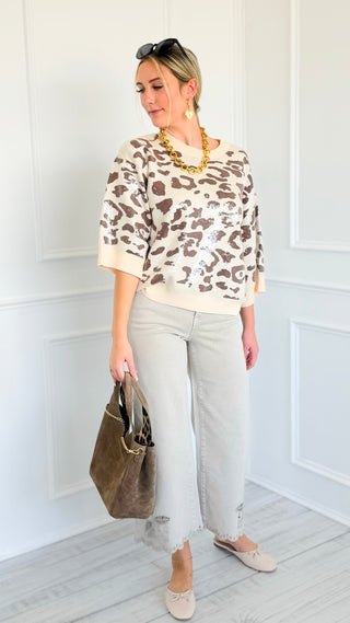 Tummy Control Embroidered Wide Eyelet Pants - Almond