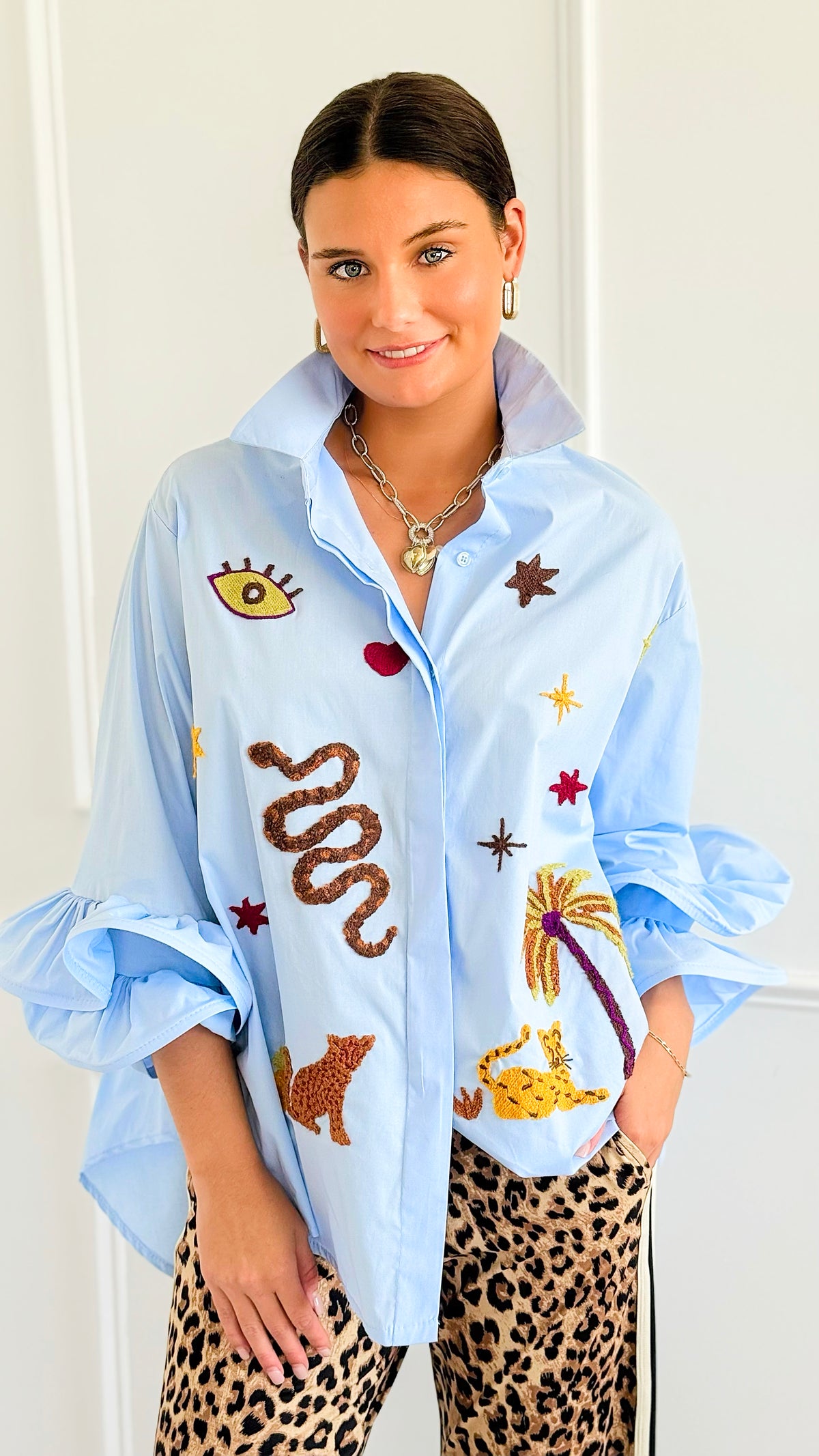 Desert Mirage Ruffle Bell Sleeve Italian Blouse-170 Bottoms-TATTOO Z-Coastal Bloom Boutique, find the trendiest versions of the popular styles and looks Located in Indialantic, FL