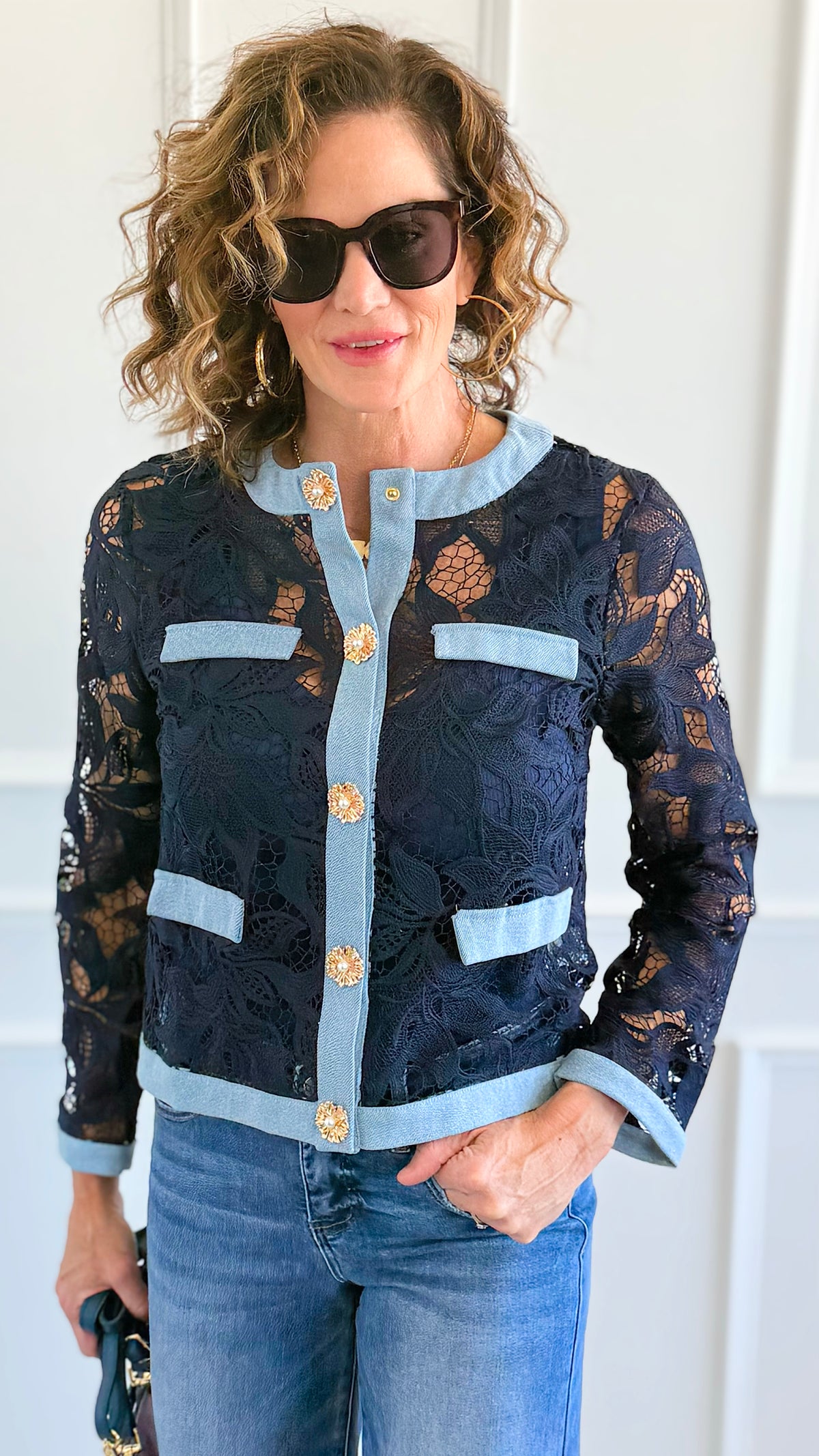 Colorblock Lace & Denim Jacket-160 Jackets-PASTEL DESIGN-Coastal Bloom Boutique, find the trendiest versions of the popular styles and looks Located in Indialantic, FL