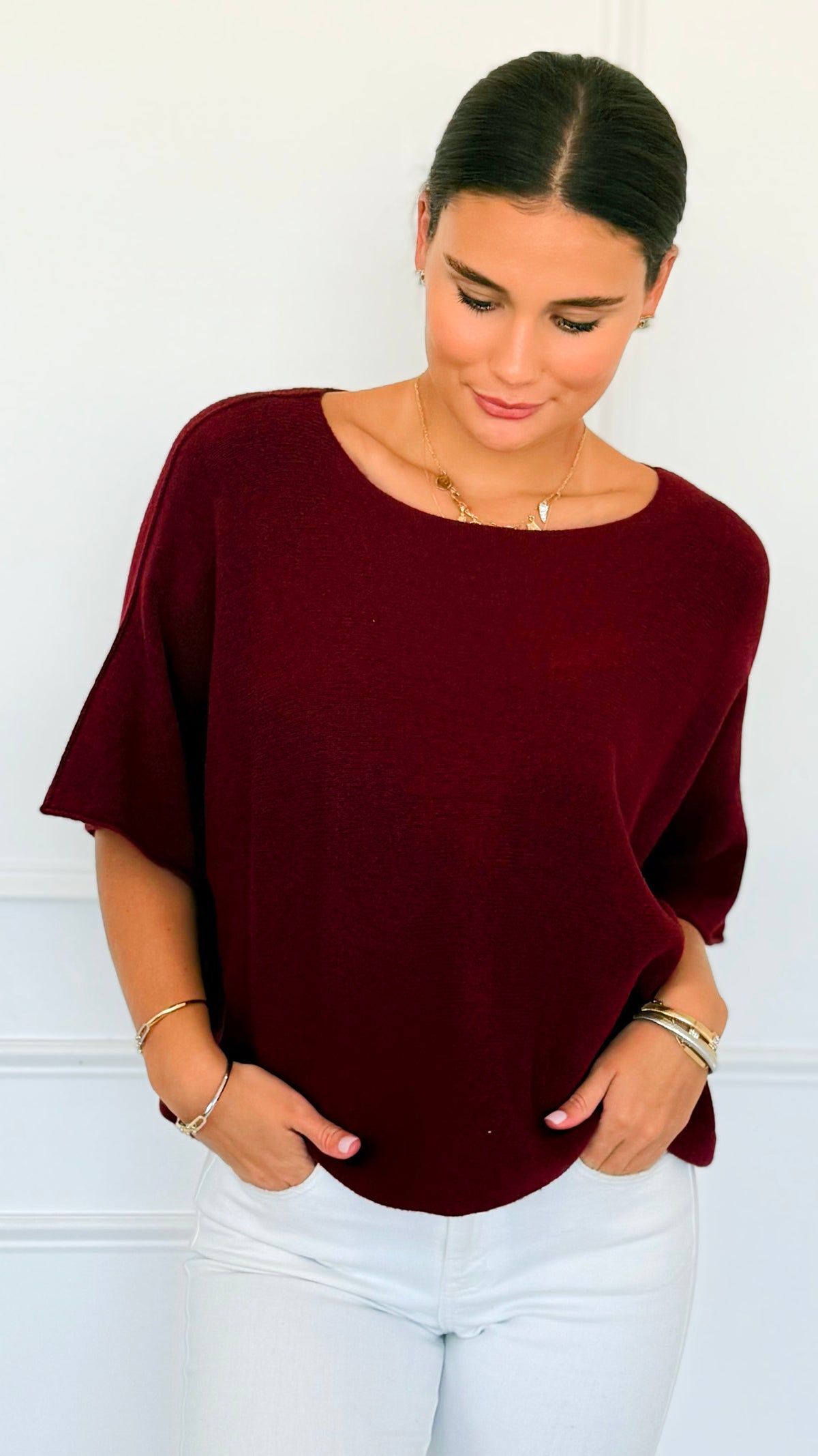 Winter in Amalfi Italian Top - Burgundy-140 Sweaters-Italianissimo-Coastal Bloom Boutique, find the trendiest versions of the popular styles and looks Located in Indialantic, FL