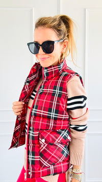 Plaid Printed Padded Vest - Red-150 Cardigans/Layers-Jodifl-Coastal Bloom Boutique, find the trendiest versions of the popular styles and looks Located in Indialantic, FL