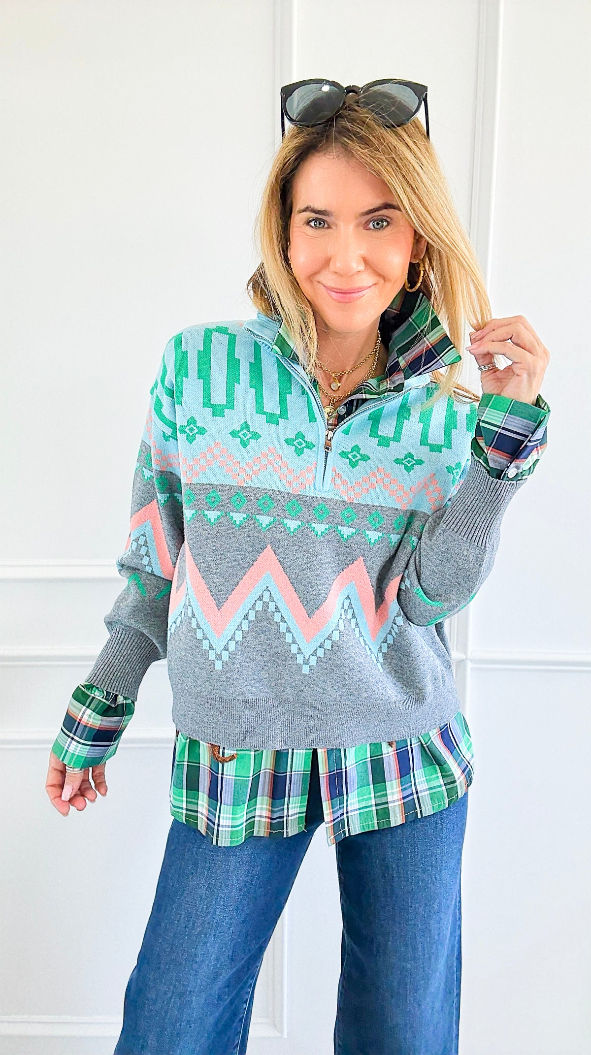 Desert Echo Mock Zip Sweater-140 Sweaters-&MERCI-Coastal Bloom Boutique, find the trendiest versions of the popular styles and looks Located in Indialantic, FL