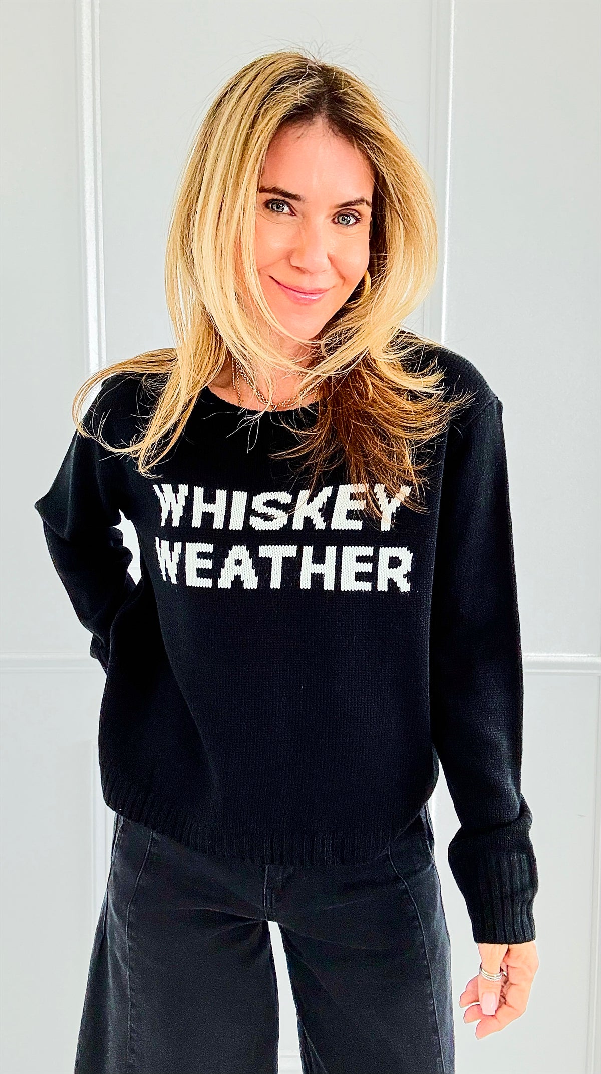 Whiskey Weather Sweater- Black-140 Sweaters-PANACHE APPAREL-Coastal Bloom Boutique, find the trendiest versions of the popular styles and looks Located in Indialantic, FL