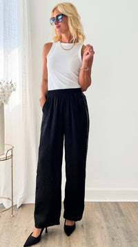 Sequin Side Stripe Wide Leg Pants - Black-170 Bottoms-GIGIO-Coastal Bloom Boutique, find the trendiest versions of the popular styles and looks Located in Indialantic, FL