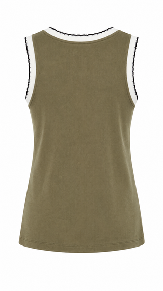 Perfectly Trimmed Italian Tank Top - Olive/Brown