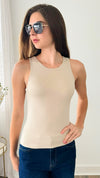 Premium Double Layered Tank Top - Sand Beige-100 Sleeveless Tops-Zenana-Coastal Bloom Boutique, find the trendiest versions of the popular styles and looks Located in Indialantic, FL