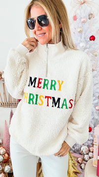 Comfy Sherpa Christmas Half Zip Sweatshirt-130 Long sleeve top-BIBI-Coastal Bloom Boutique, find the trendiest versions of the popular styles and looks Located in Indialantic, FL