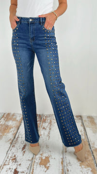 High-Waisted Studded Flare Jeans-190 Denim-JJ'S FAIRYLAND-Coastal Bloom Boutique, find the trendiest versions of the popular styles and looks Located in Indialantic, FL