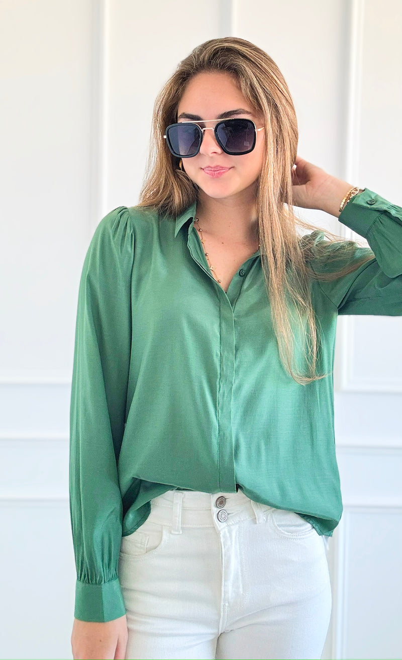 Golden Hour Satin Top - Hunter Green-130 Long Sleeve Tops-Must Have-Coastal Bloom Boutique, find the trendiest versions of the popular styles and looks Located in Indialantic, FL