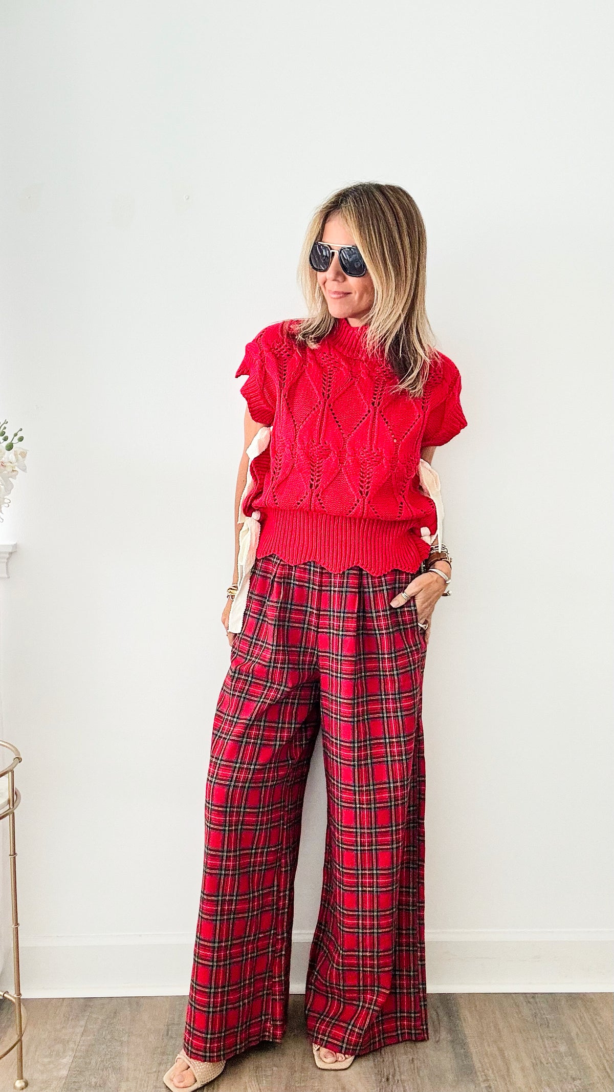 Christmas Plaid Wide Pants-170 Bottoms-Jodifl-Coastal Bloom Boutique, find the trendiest versions of the popular styles and looks Located in Indialantic, FL
