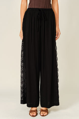 Lace Trim Pants - Black
