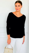 Soho Italian V-Neck Pullover - Black-140 Sweaters-Italianissimo/ Max & D-Coastal Bloom Boutique, find the trendiest versions of the popular styles and looks Located in Indialantic, FL