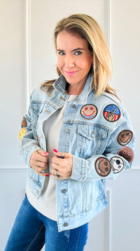 Happy Vibes Patch Jacket-160 Jackets-Veveret-Coastal Bloom Boutique, find the trendiest versions of the popular styles and looks Located in Indialantic, FL