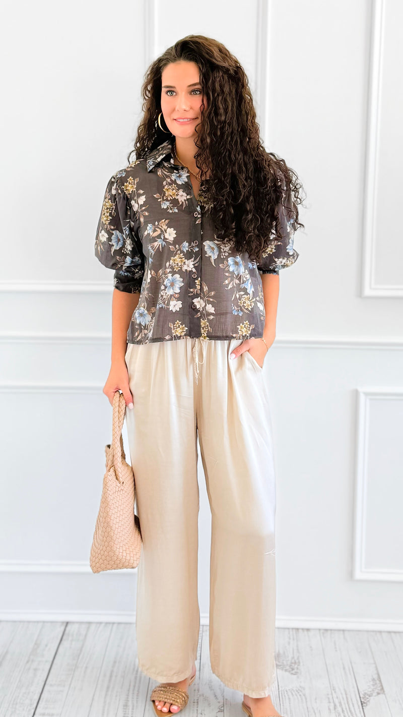 Botanical Romance Puff Sleeve Italian Button Down Top-110 short Sleeve Top-AZUL MONACO-Coastal Bloom Boutique, find the trendiest versions of the popular styles and looks Located in Indialantic, FL