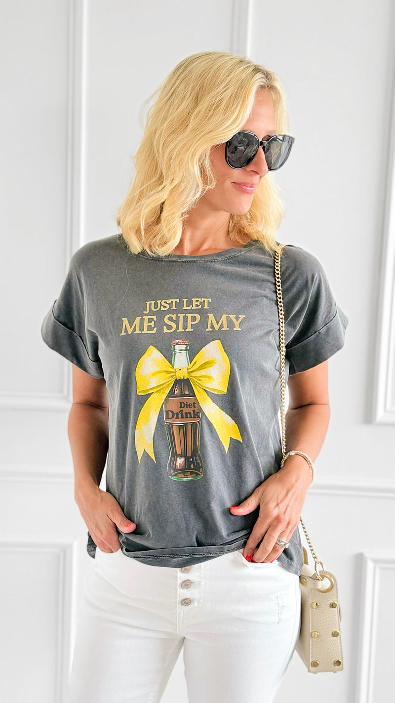 Bow & Drink Italian Graphic Tee-110 Short Sleeve Tops-FIRSTAGE-Coastal Bloom Boutique, find the trendiest versions of the popular styles and looks Located in Indialantic, FL