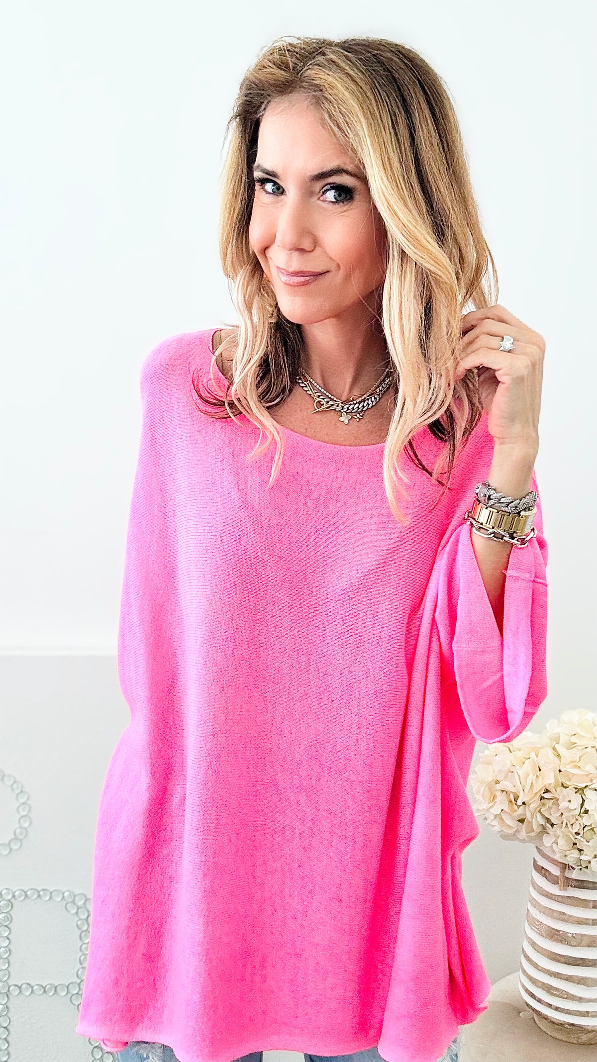 Casual Radiance Italian Knit Pullover - Neon Pink-140 Sweaters-Germany-Coastal Bloom Boutique, find the trendiest versions of the popular styles and looks Located in Indialantic, FL