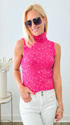 Turtleneck Speckled Italian Tank - Fuchsia /Silver-100 Sleeveless Tops-Germany-Coastal Bloom Boutique, find the trendiest versions of the popular styles and looks Located in Indialantic, FL