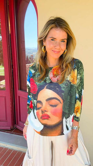 Portrait of Petals Short Sleeve St Tropez Italian Knit Top