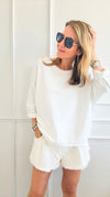 Upscale Comfort Italian Pullover - White-140 Sweaters-Italianissimo-Coastal Bloom Boutique, find the trendiest versions of the popular styles and looks Located in Indialantic, FL