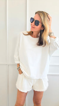 Upscale Comfort Italian Pullover - White-140 Sweaters-Italianissimo-Coastal Bloom Boutique, find the trendiest versions of the popular styles and looks Located in Indialantic, FL