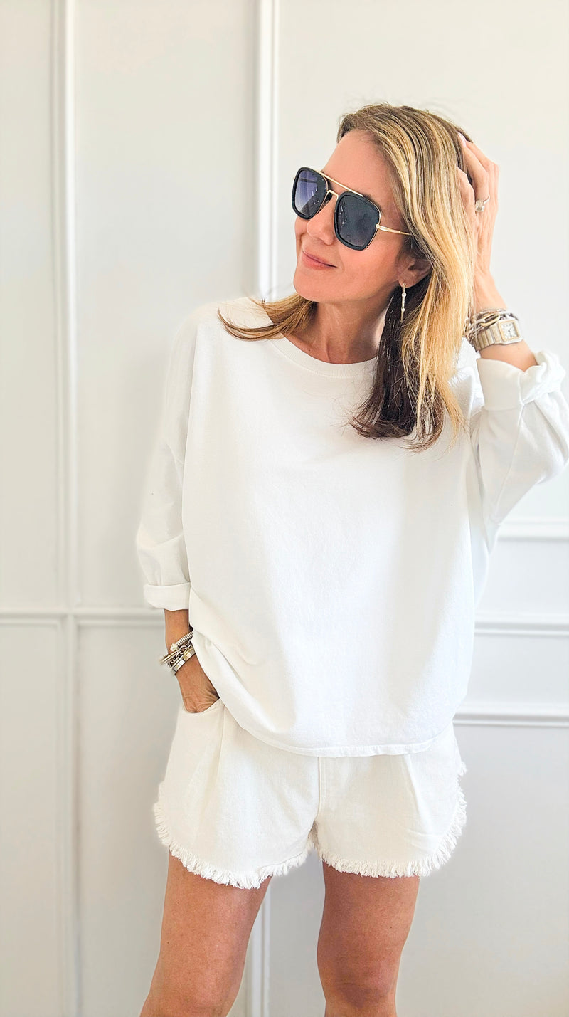 Upscale Comfort Italian Pullover - White-140 Sweaters-Italianissimo-Coastal Bloom Boutique, find the trendiest versions of the popular styles and looks Located in Indialantic, FL