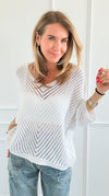 Capri Italian Knit Top- White-140 Sweaters-Italianissimo-Coastal Bloom Boutique, find the trendiest versions of the popular styles and looks Located in Indialantic, FL