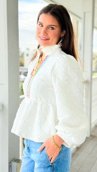 Peplum Prism Ruffle Trim Top