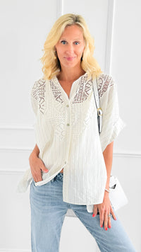 Lace & Stripe Italian Button Top-110 short Sleeve Top-TATTOO Z-Coastal Bloom Boutique, find the trendiest versions of the popular styles and looks Located in Indialantic, FL