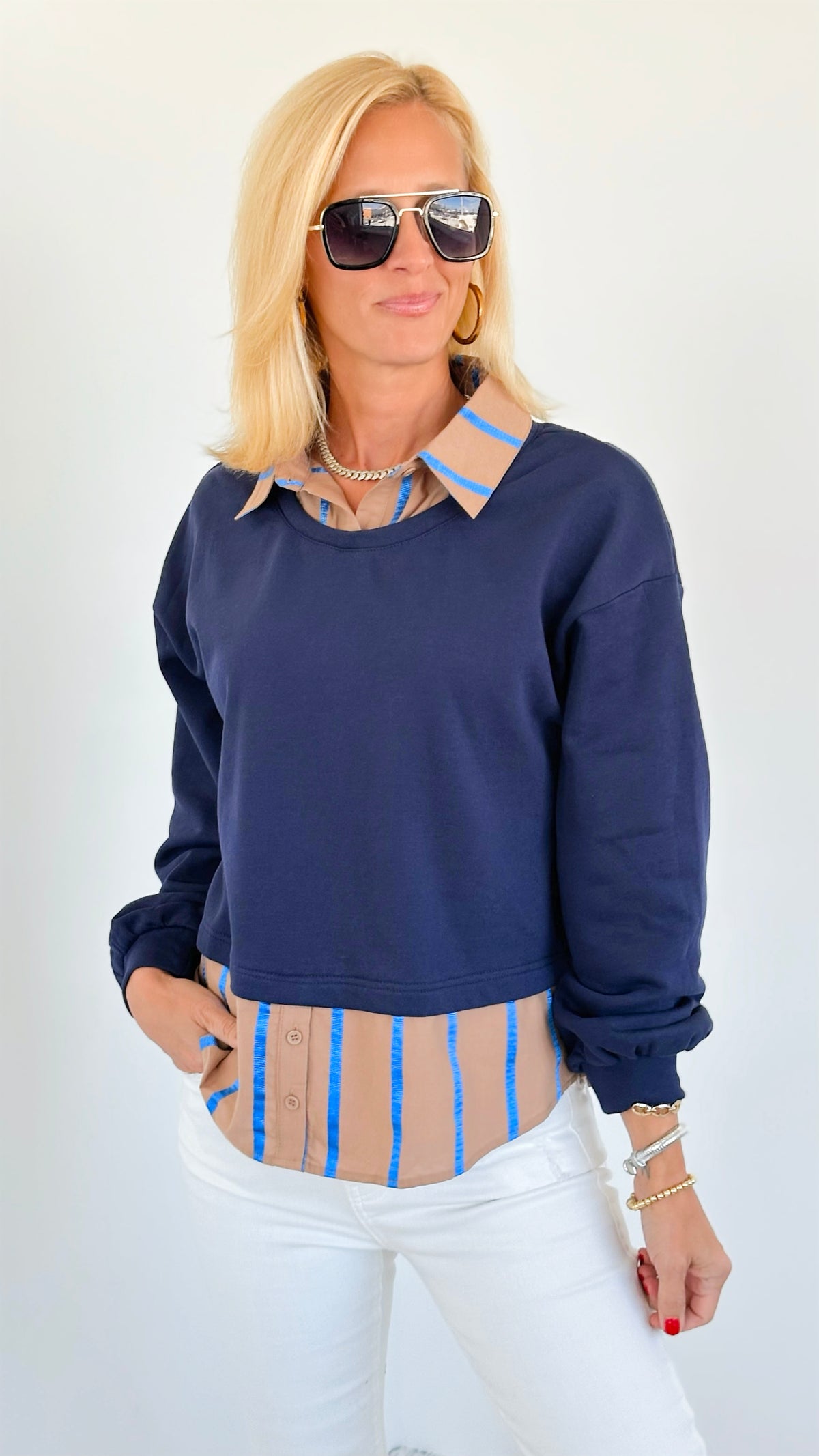 Nautical Layered Twofer Top-100 Sleeveless Tops-entro-Coastal Bloom Boutique, find the trendiest versions of the popular styles and looks Located in Indialantic, FL