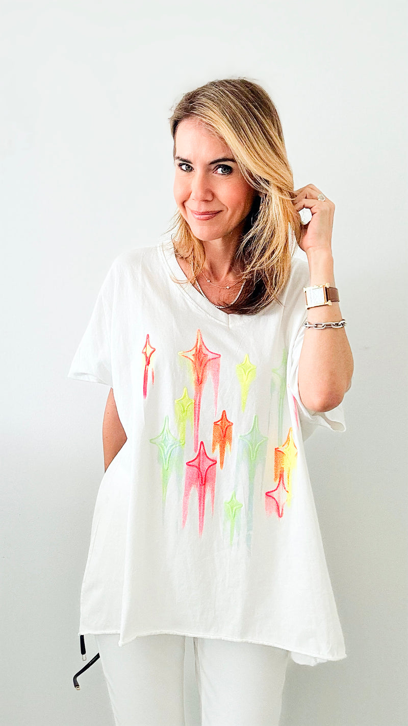 Starburst Italian Tee - White-110 Short Sleeve Tops-Italianissimo-Coastal Bloom Boutique, find the trendiest versions of the popular styles and looks Located in Indialantic, FL