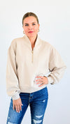 Zip-Up Scuba Long Sleeve Sweatshirt -Taupe-110 Long Sleeve Tops-BucketList-Coastal Bloom Boutique, find the trendiest versions of the popular styles and looks Located in Indialantic, FL